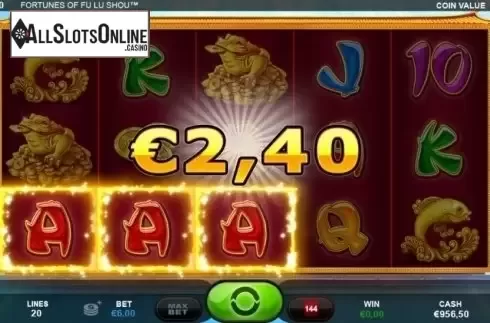 Win Screen. Fortunes of Fu Lu Shou from Plank Gaming