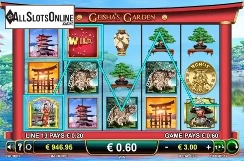 Wild win screen. Geisha's Garden from Aurify Gaming