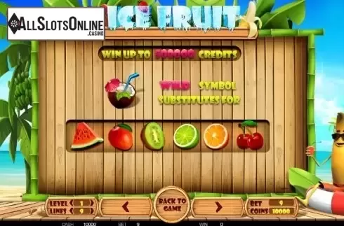 Paytable 1. Ice Fruits from BetConstruct