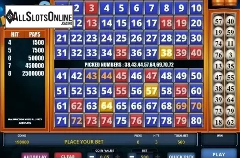 Screen 4. Keno 8 from Zeus Play