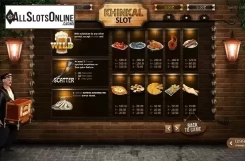 Paytable. Khinkal Slot from Betsense