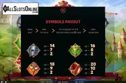 Paytable 1. Kingdom of Glory from Thunderspin