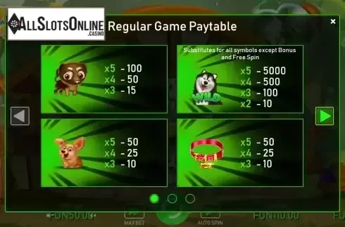 Regular Game paytable screen