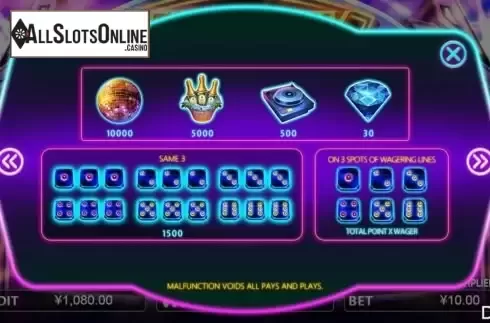 Paytable screen