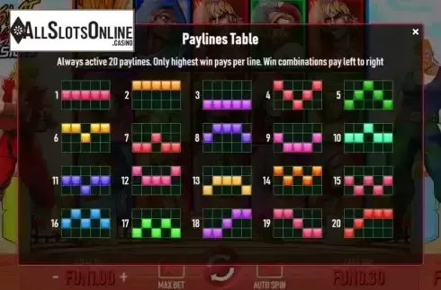Pay Lines screen