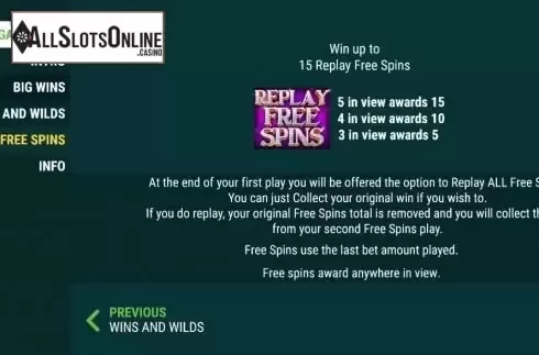 Replay Free Spins screen