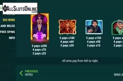 Paytable screen