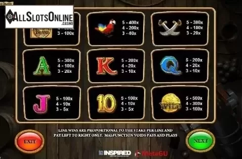Paytable 1. Treasure Island (Inspired) from Inspired Gaming