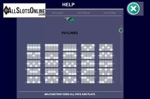 Paytable screen 1. True Heroes from Arrows Edge