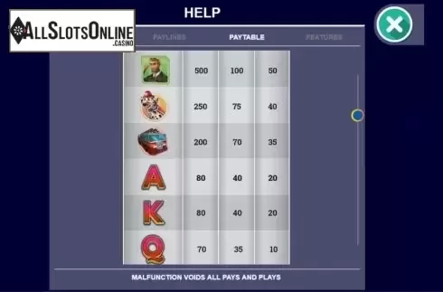 Paytable screen 3. True Heroes from Arrows Edge