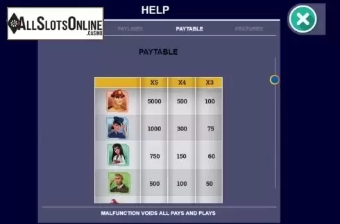 Paytable screen 2. True Heroes from Arrows Edge