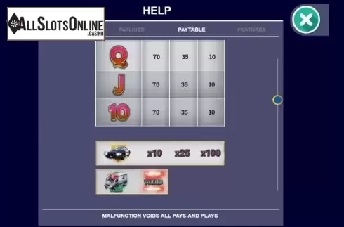 Paytable screen 4. True Heroes from Arrows Edge