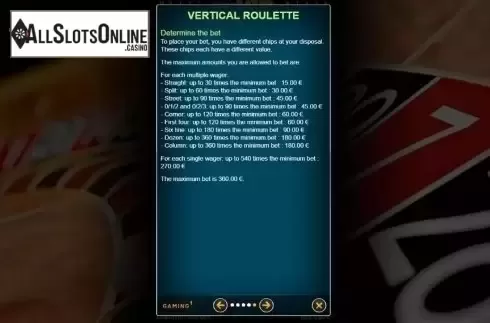 Rules 5. Vertical Roulette VIP from GAMING1