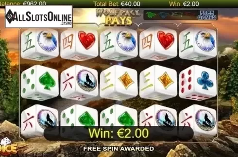 Win Screen. Wolfpack Pays Dice from NextGen
