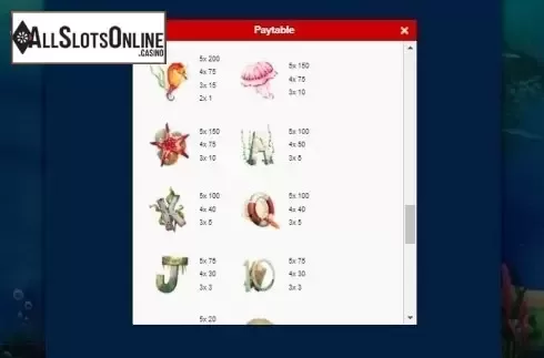 Paytable 5. Wonders of the Deep from Gamesys