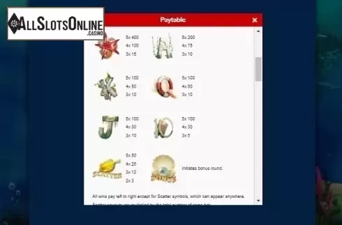 Paytable 2. Wonders of the Deep from Gamesys