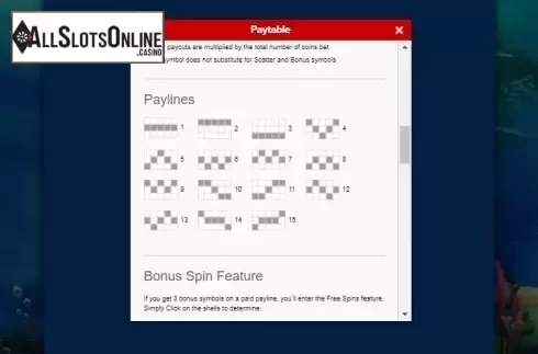 Paytable 3. Wonders of the Deep from Gamesys