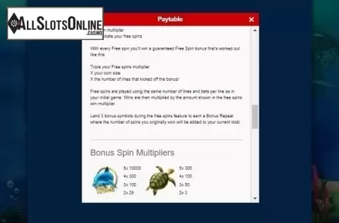 Paytable 4. Wonders of the Deep from Gamesys