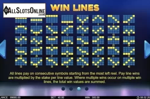 Paytable screen 2. 40 Fruity Reels from 7mojos