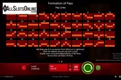 Paylines. 40 Joker Staxx: 40 lines from Playson