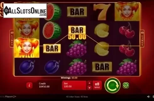 Win. 40 Joker Staxx: 40 lines from Playson