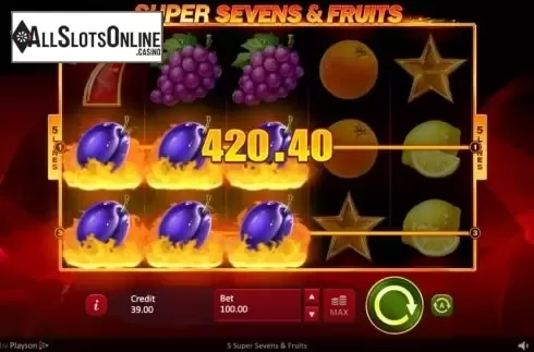Win Screen. 5 Super Sevens & Fruits from Playson
