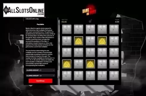 Paytable screen