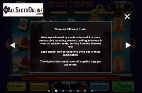 Paytable 2. Black Dragon from Inspired Gaming