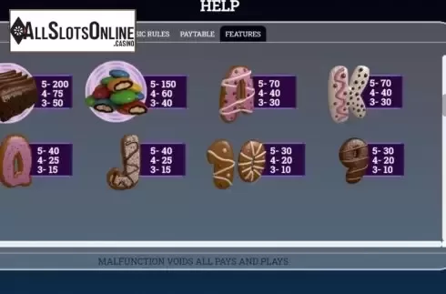 Paytable screen 2. Chocolate from Arrows Edge