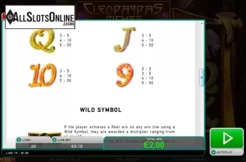 Paytable 3. Cleopatras Riches from Leander Games