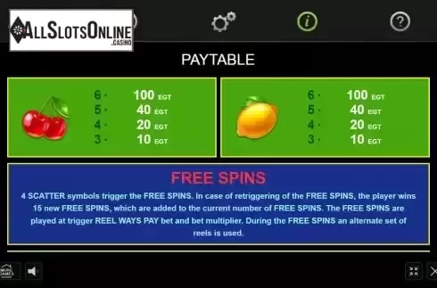 Paytable and FS screen