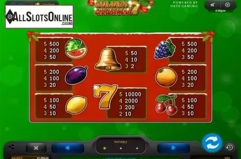 Paytable 1. Golden 7 Christmas from Oryx