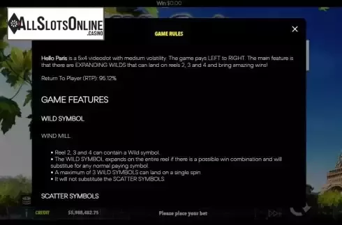 Game Feature screen