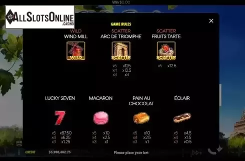 Pay Table screen