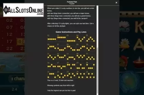 Paylines screen