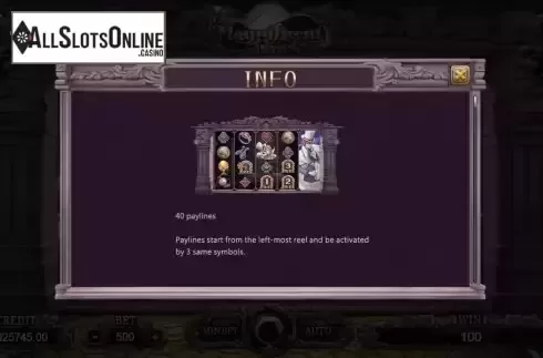Paylines info screen