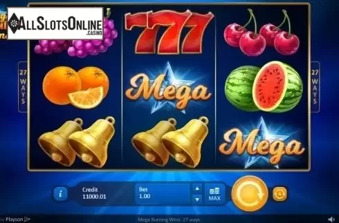 Reel Screen. Mega Burning Wins 27 ways from Playson