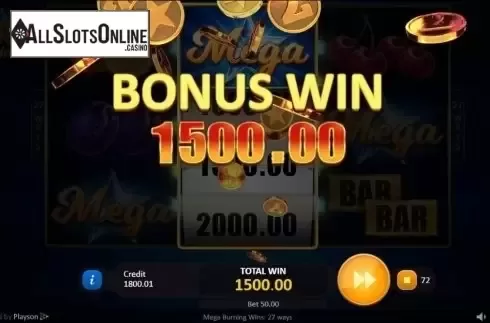 Bonus Wheel Win. Mega Burning Wins 27 ways from Playson
