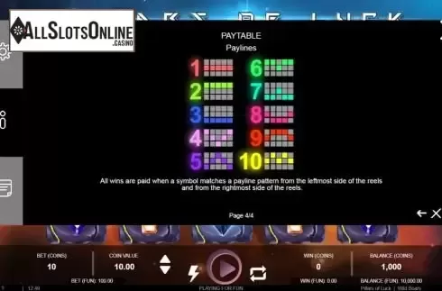 Paylines screen