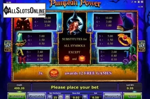 Paytable 1. Pumpkin Power from Greentube