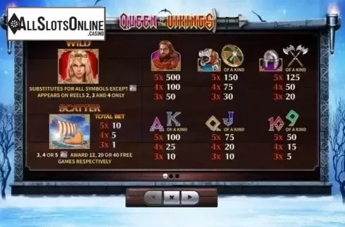 Paytable 1. Queen of the Vikings from Skywind Group