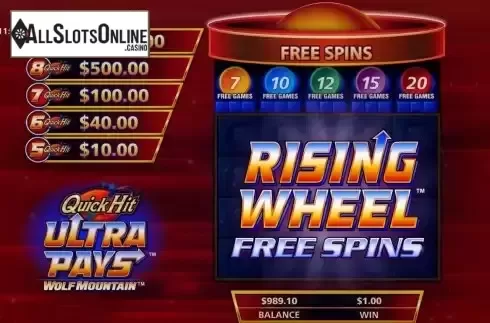 Free Spins screen