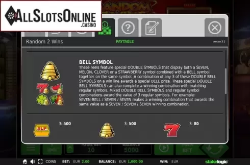Paytable 2. Random 2 Wins from StakeLogic