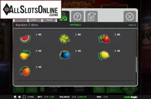 Paytable 3. Random 2 Wins from StakeLogic