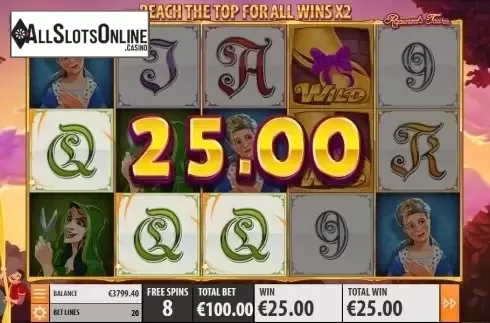 Free Spins Game Workflow screen. Rapunzel's Tower (New) from Quickspin