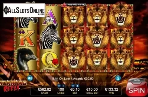 5 of a kind win screen. Roaming Reels from Ainsworth
