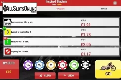 Reel screen. Rush Speedway Go! from Inspired Gaming