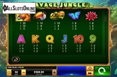 Paytable 2. Savage Jungle from Playtech