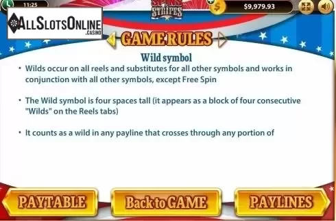 Paytable 3. Spins and Stripes from Bwin.Party
