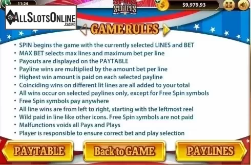 Paytable 1. Spins and Stripes from Bwin.Party